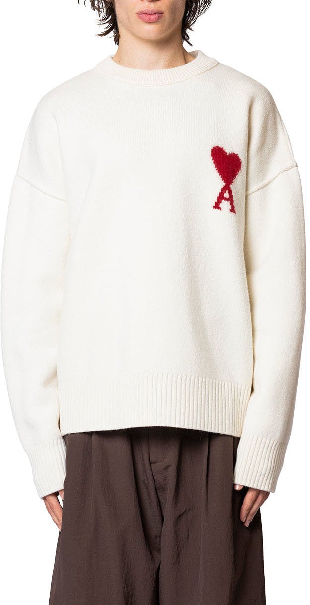 AMI Paris AMI DE COEUR CREWNECK SWEATER OFF WHITE/RED Wit