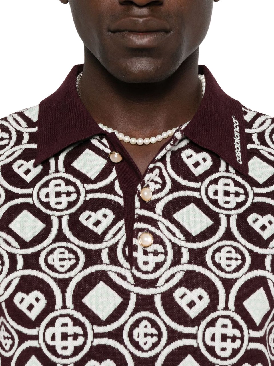 Casablanca Casablanca Polo Bordeaux con Logo All Over Paars