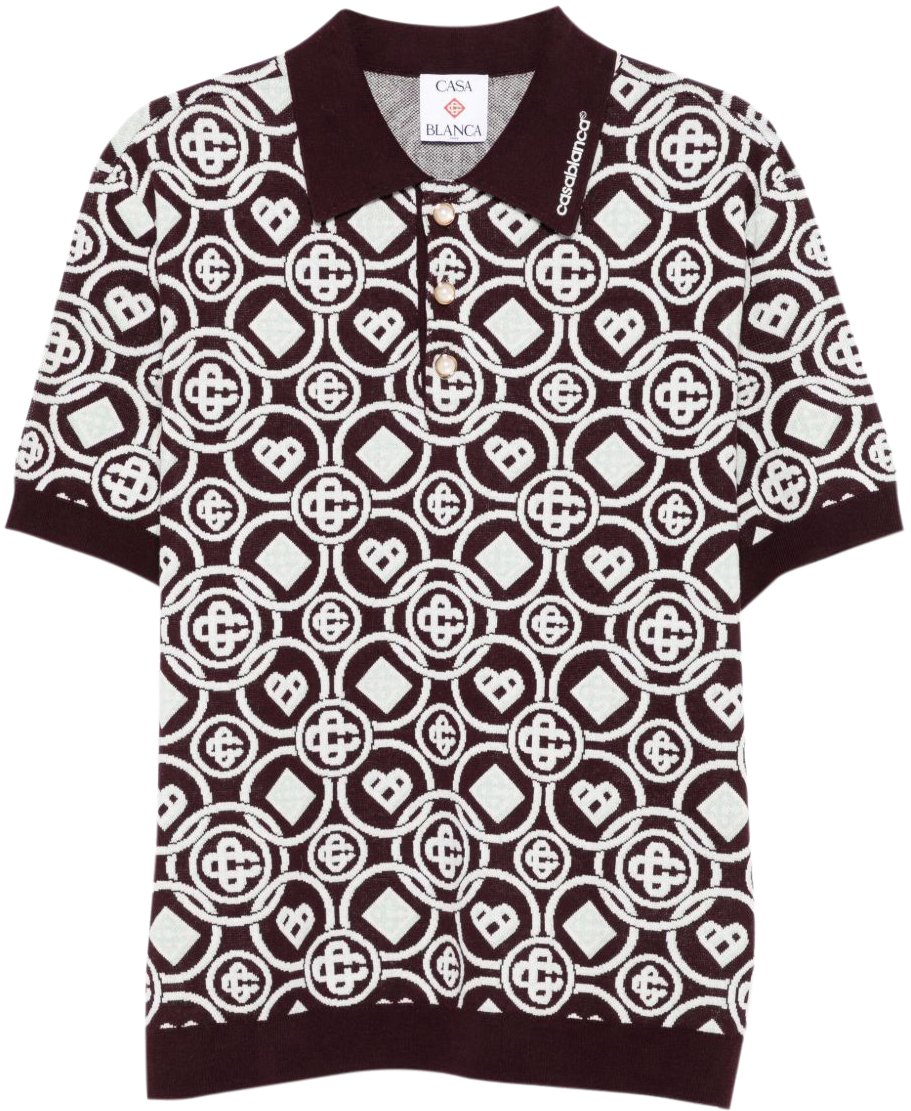 Casablanca Casablanca Polo Bordeaux con Logo All Over Paars
