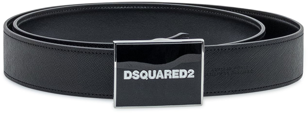 Dsquared2 Dsquared2 Cintura Nera in Pelle con Fibbia Logo Zwart