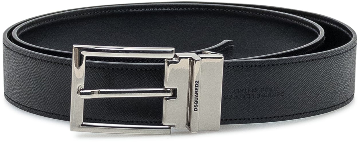 Dsquared2 Dsquared2 Cintura Nera in Pelle con Fibbia Logo Zwart