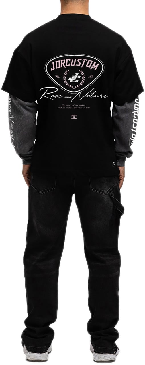 JORCUSTOM Race Double Ls Shirt Black-Acid Zwart