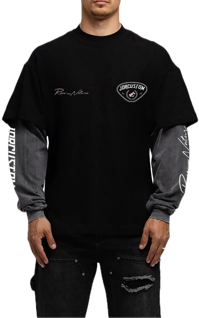 JORCUSTOM Race Double Ls Shirt Black-Acid Zwart