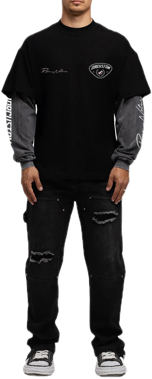 JORCUSTOM Race Double Ls Shirt Black-Acid Zwart