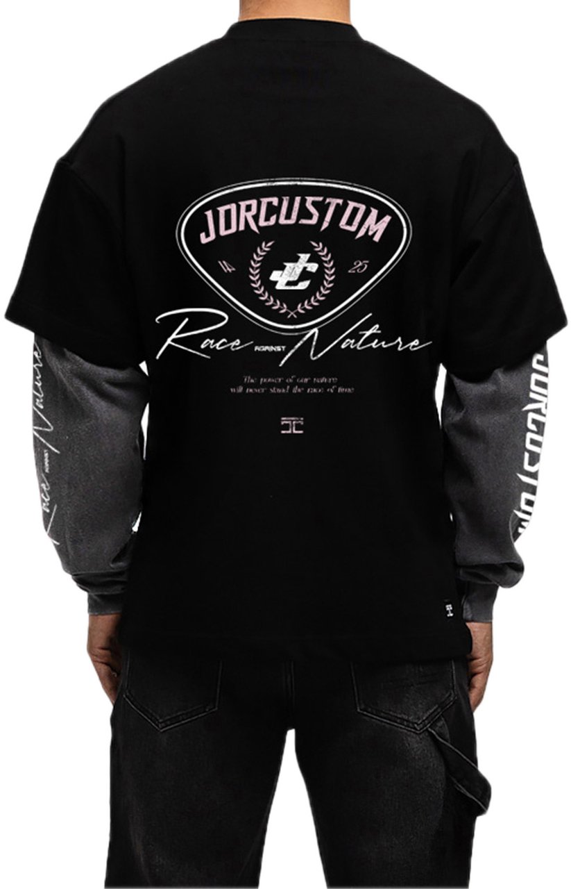 JORCUSTOM Race Double Ls Shirt Black-Acid Zwart