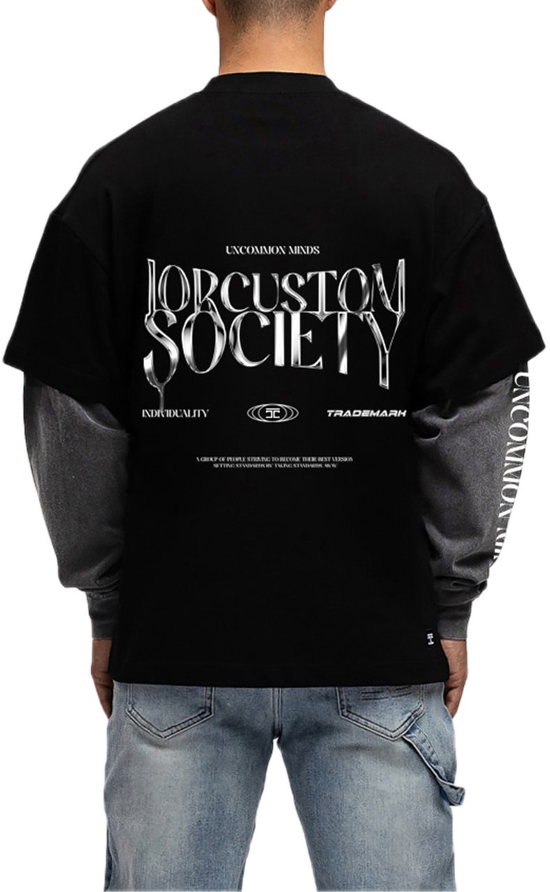 JORCUSTOM Uncommon Double Ls Shirt Black-Acid Zwart