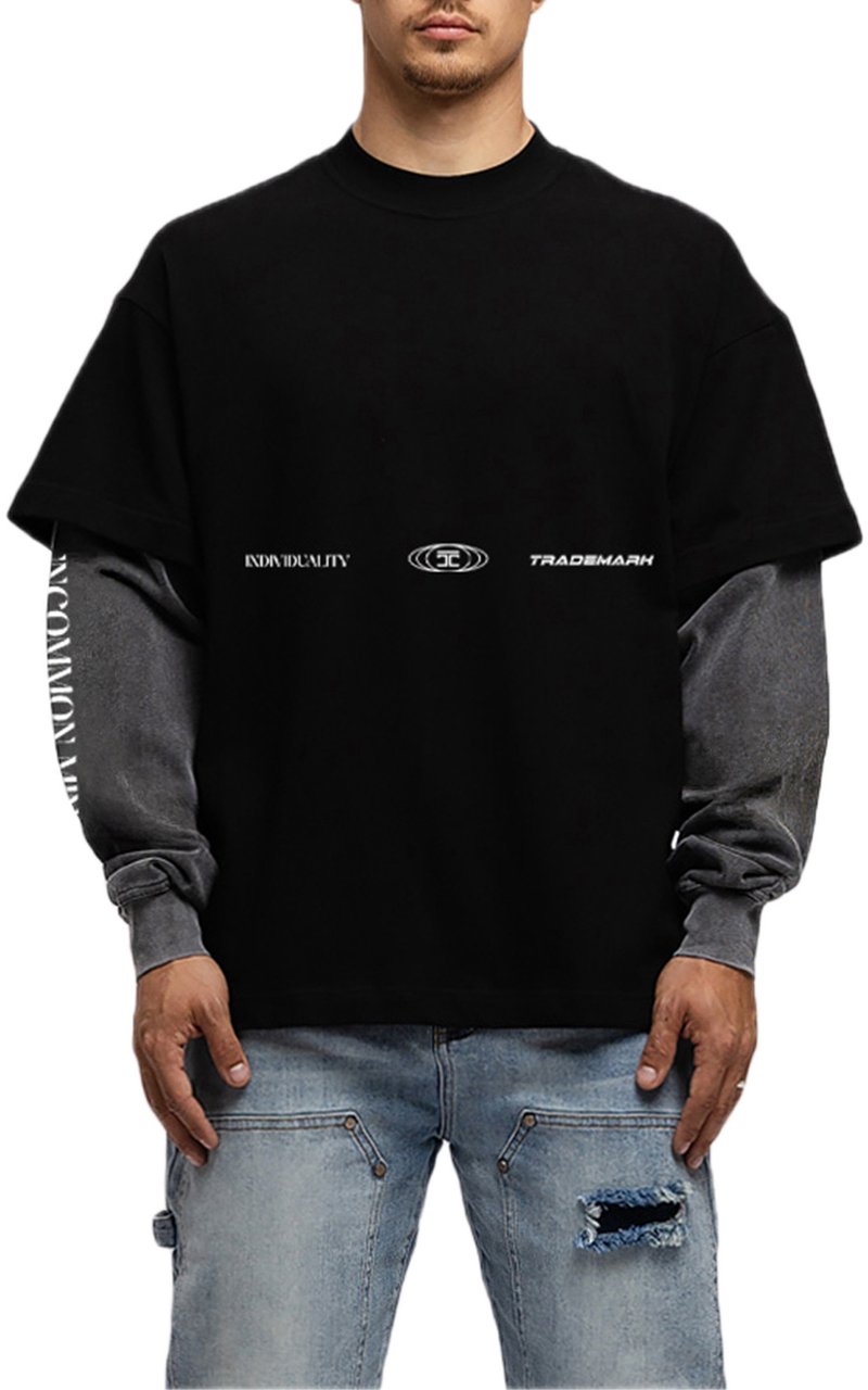 JORCUSTOM Uncommon Double Ls Shirt Black-Acid Zwart