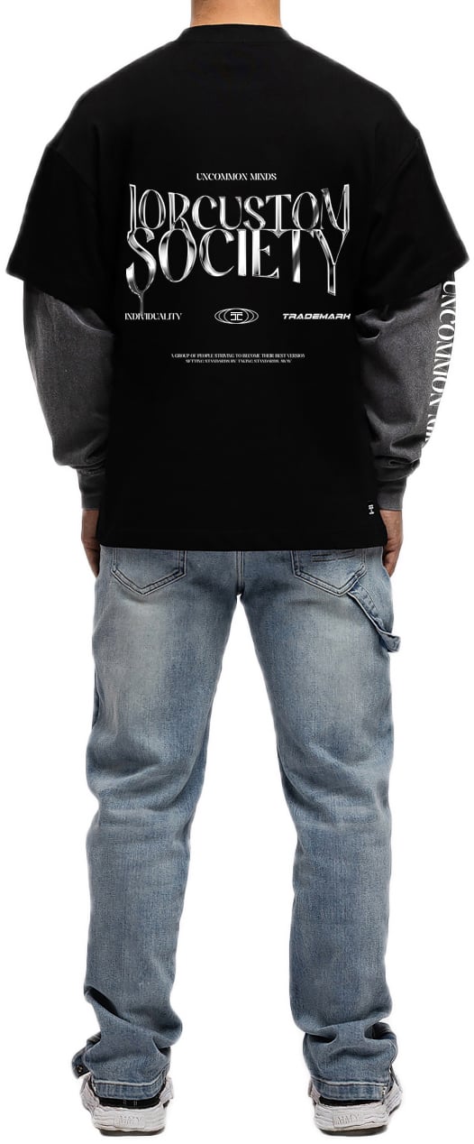 JORCUSTOM Uncommon Double Ls Shirt Black-Acid Zwart