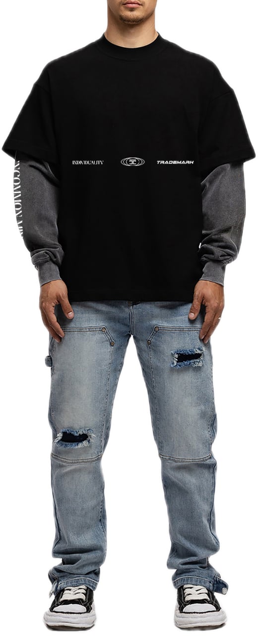 JORCUSTOM Uncommon Double Ls Shirt Black-Acid Zwart