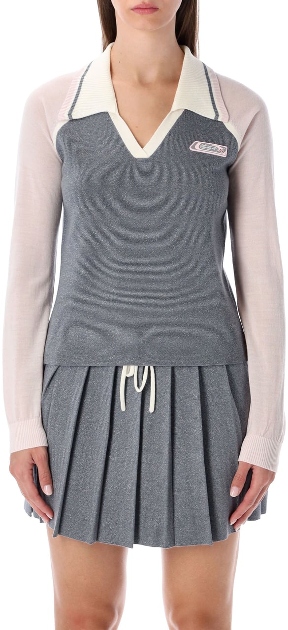 Casablanca V Neck Knit Polo Merino Silver Argento Zilver