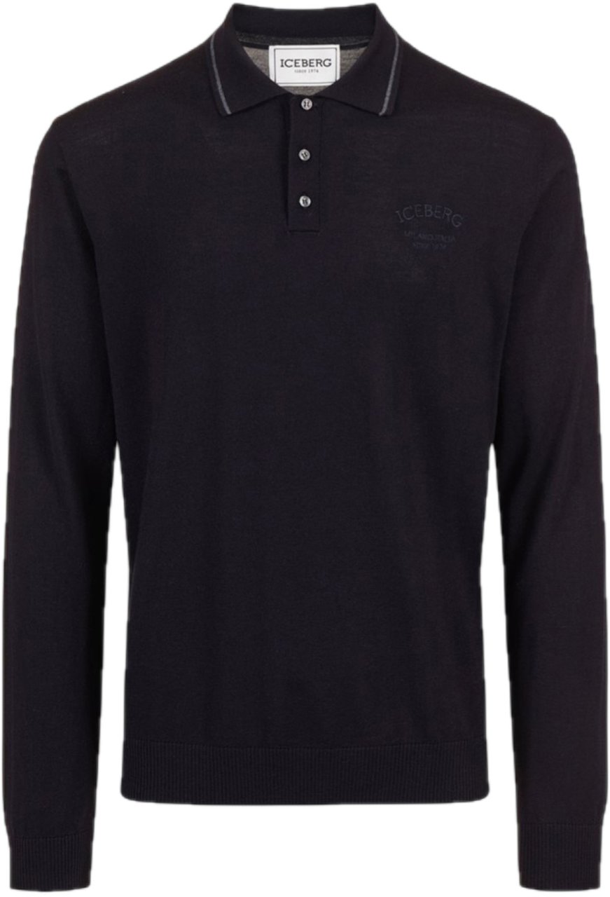 Iceberg polo wol lange mouw zwart Zwart