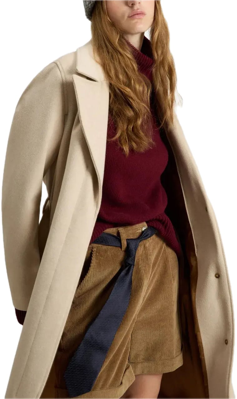 Woolrich Twill Wool Long Coat Cornstalk Taupe
