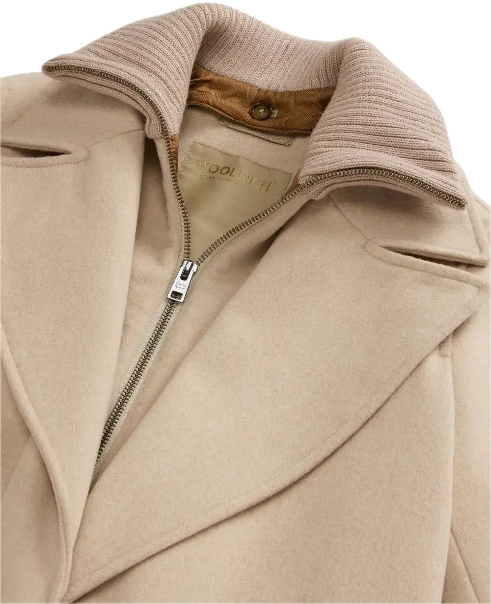 Woolrich Twill Wool Long Coat Cornstalk Taupe