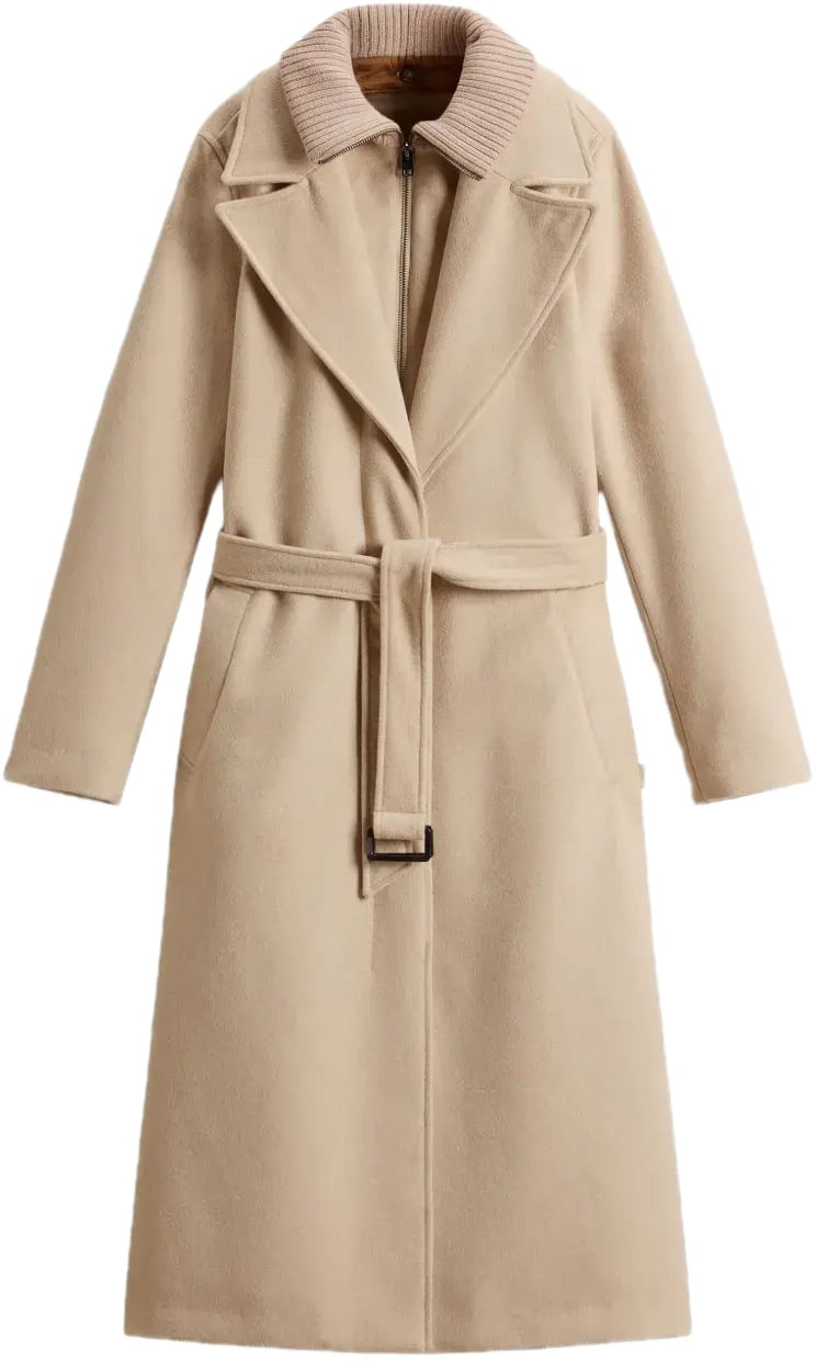 Woolrich Twill Wool Long Coat Cornstalk Taupe