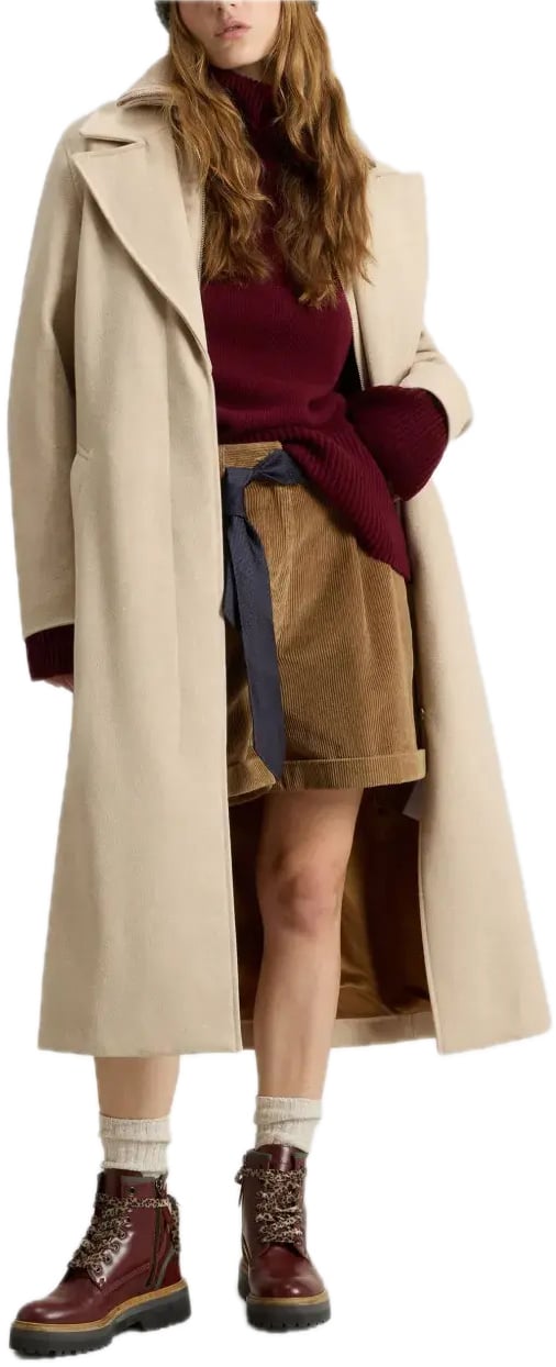 Woolrich Twill Wool Long Coat Cornstalk Taupe