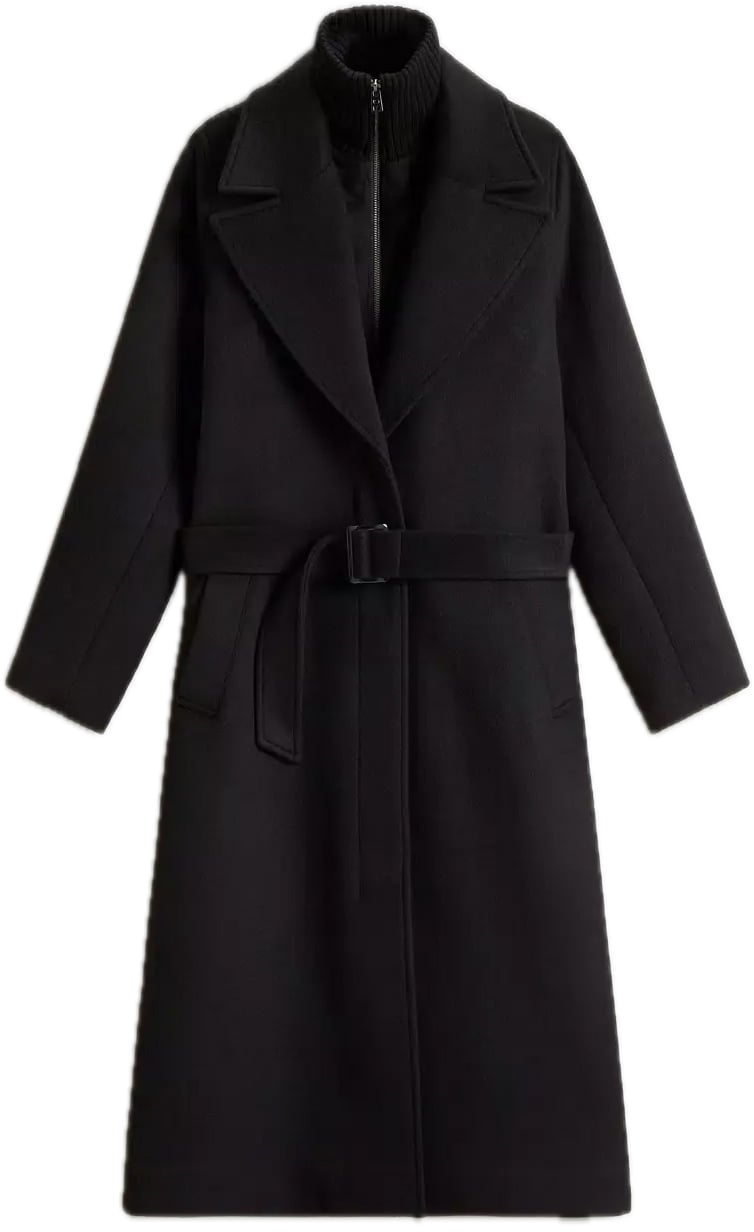 Woolrich Twill Wool Long Coat Black Zwart