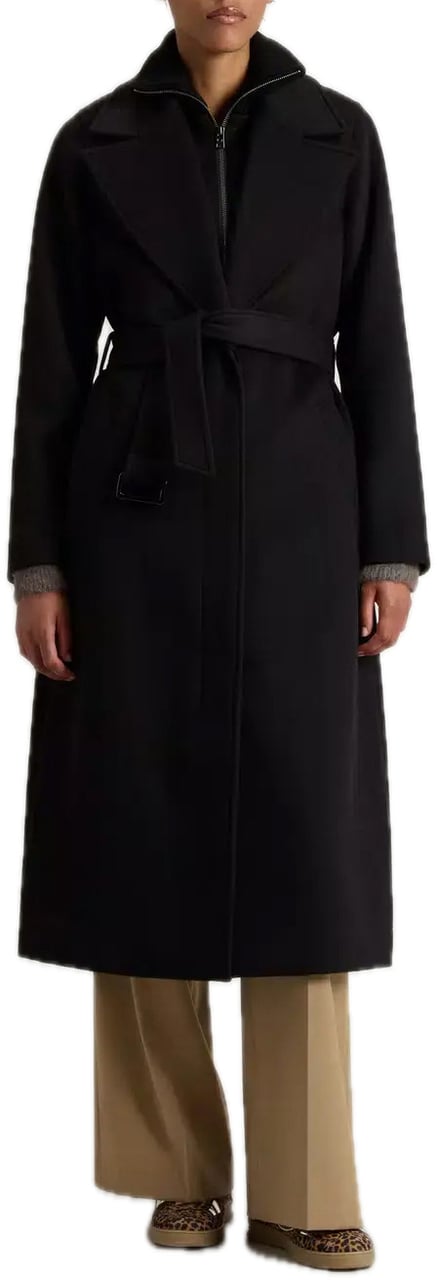 Woolrich Twill Wool Long Coat Black Zwart