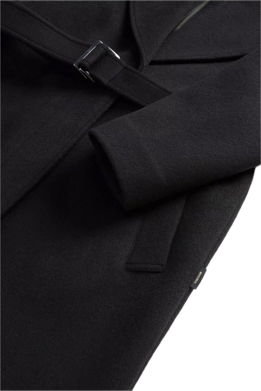 Woolrich Twill Wool Long Coat Black Zwart