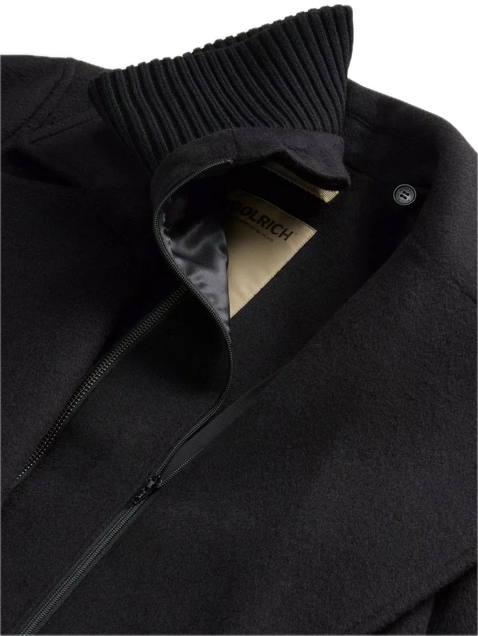 Woolrich Twill Wool Long Coat Black Zwart