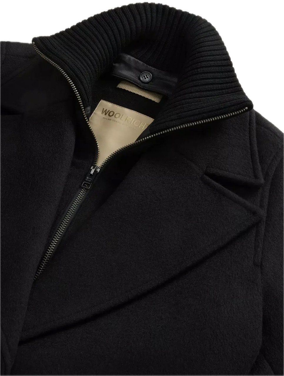 Woolrich Twill Wool Long Coat Black Zwart