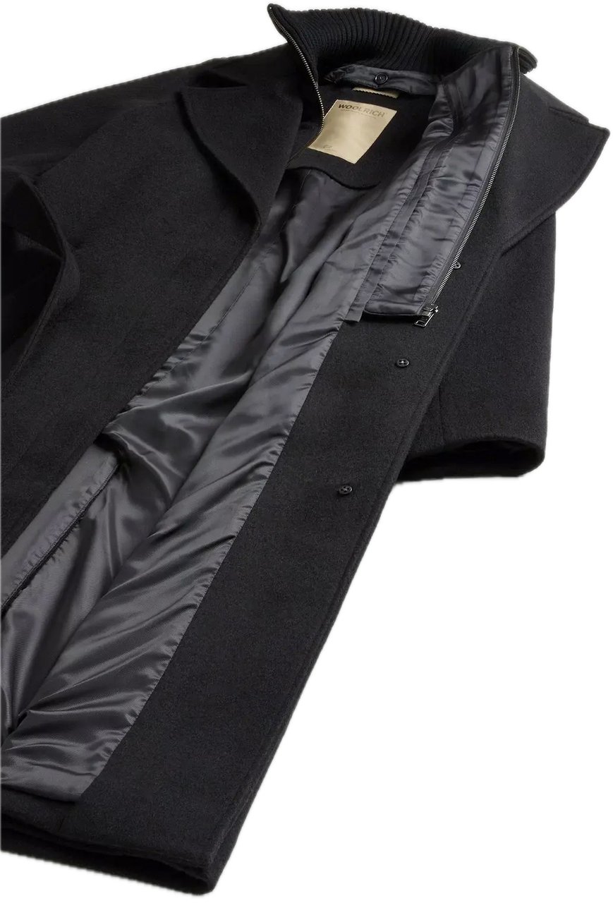 Woolrich Twill Wool Long Coat Black Zwart