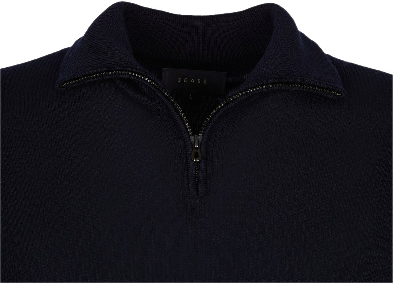 SEASE Waffle Half Zip Turtle Neck Blauw