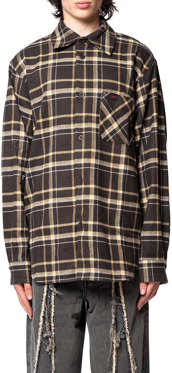 1313 SELAH TEO FLANNEL SHIRT OLIVE & YELLOW CHECK Groen