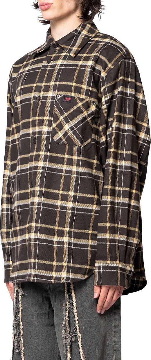 1313 SELAH TEO FLANNEL SHIRT OLIVE & YELLOW CHECK Groen