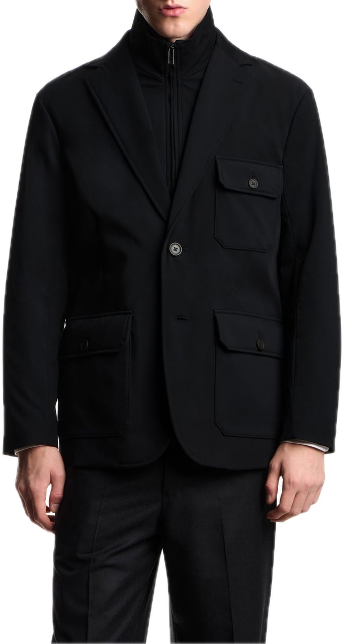 Emporio Armani Padded Multi-pocket Blazer Black Zwart