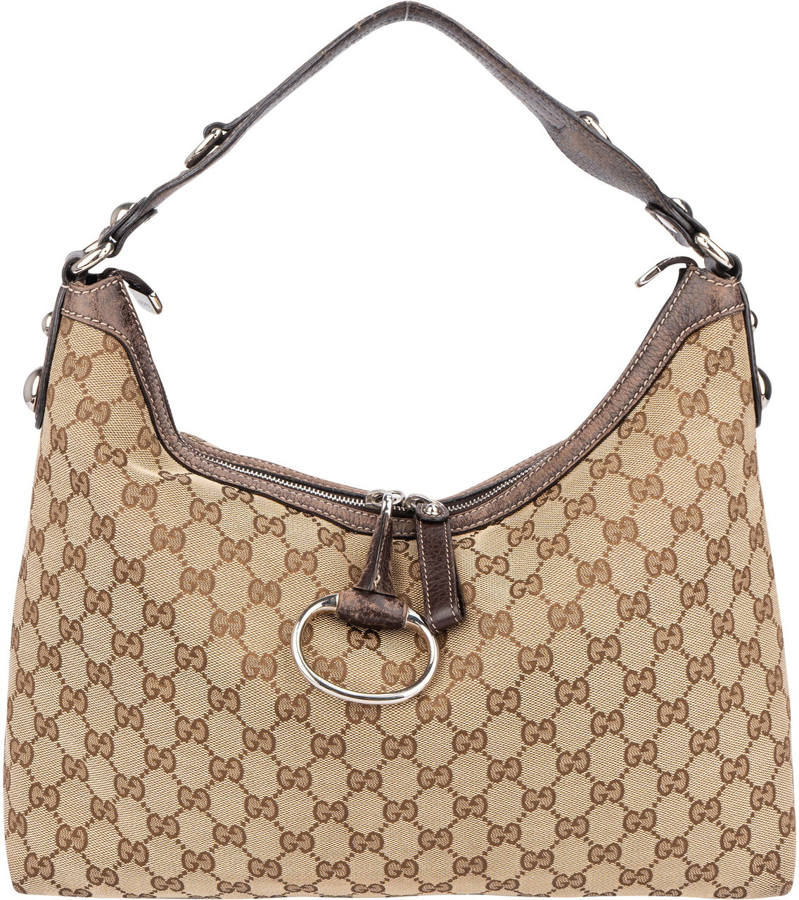 Gucci Gucci GG Monogram Horsebit Hobo Bag Bruin