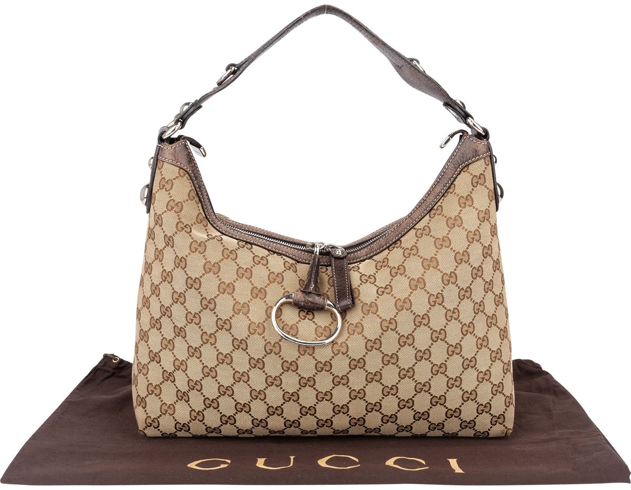 Gucci Gucci GG Monogram Horsebit Hobo Bag Bruin