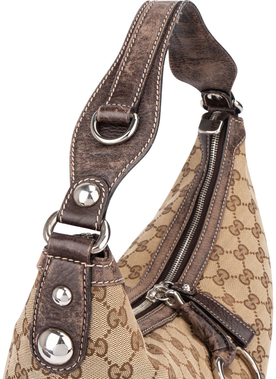 Gucci Gucci GG Monogram Horsebit Hobo Bag Bruin