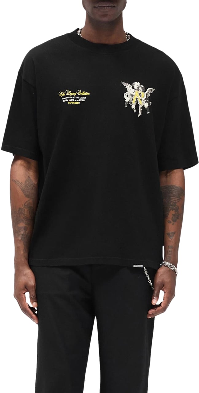 Represent Represent T-Shirt Nera con Logo Cherubini Zwart