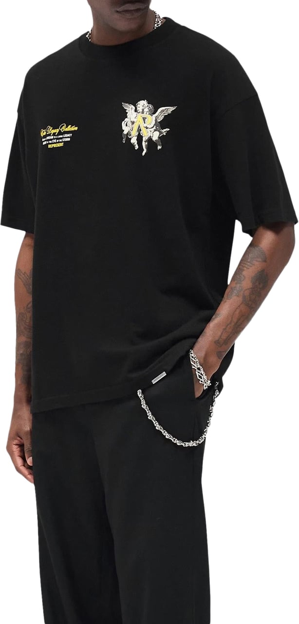 Represent Represent T-Shirt Nera con Logo Cherubini Zwart
