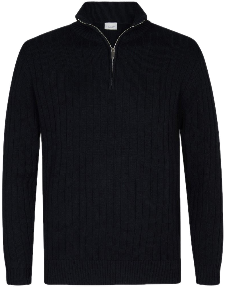 Profuomo Navy wol blend rib half zip Blauw