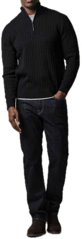 Profuomo Navy wol blend rib half zip Blauw