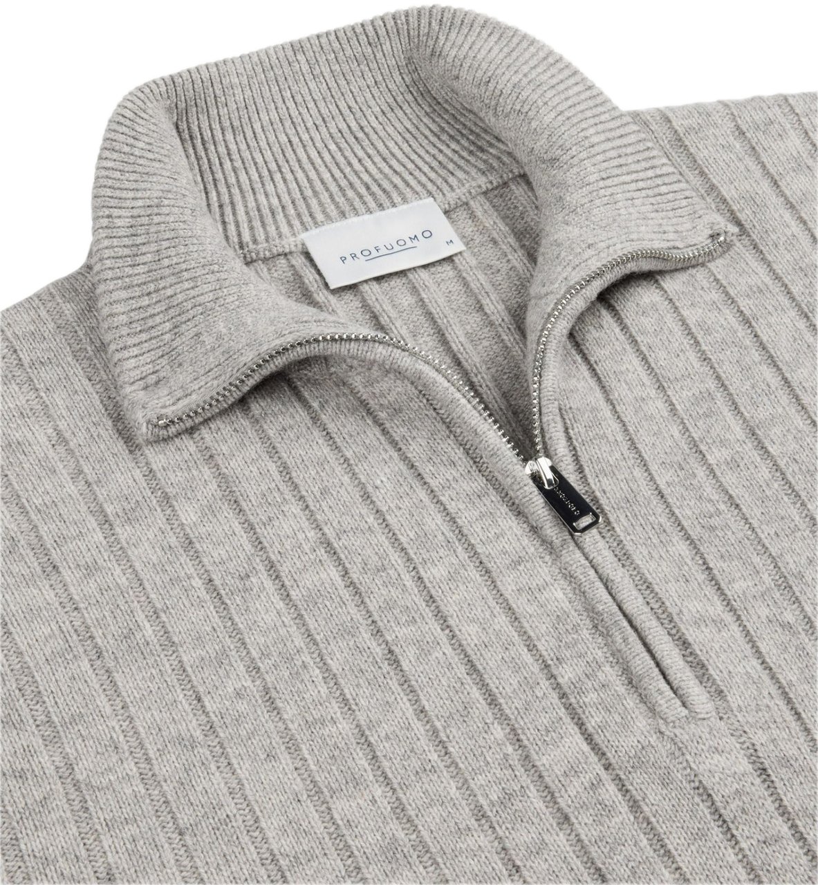 Profuomo Grijze wol blend rib half zip Grijs