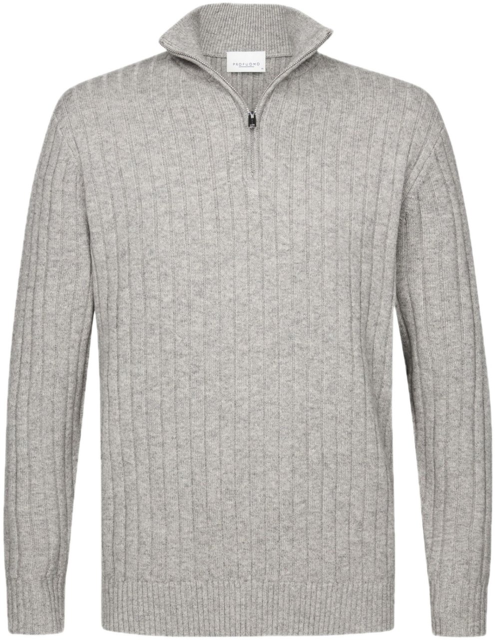 Profuomo Grijze wol blend rib half zip Grijs
