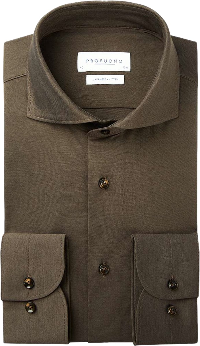 Profuomo Japanese knitted overhemd Bruin