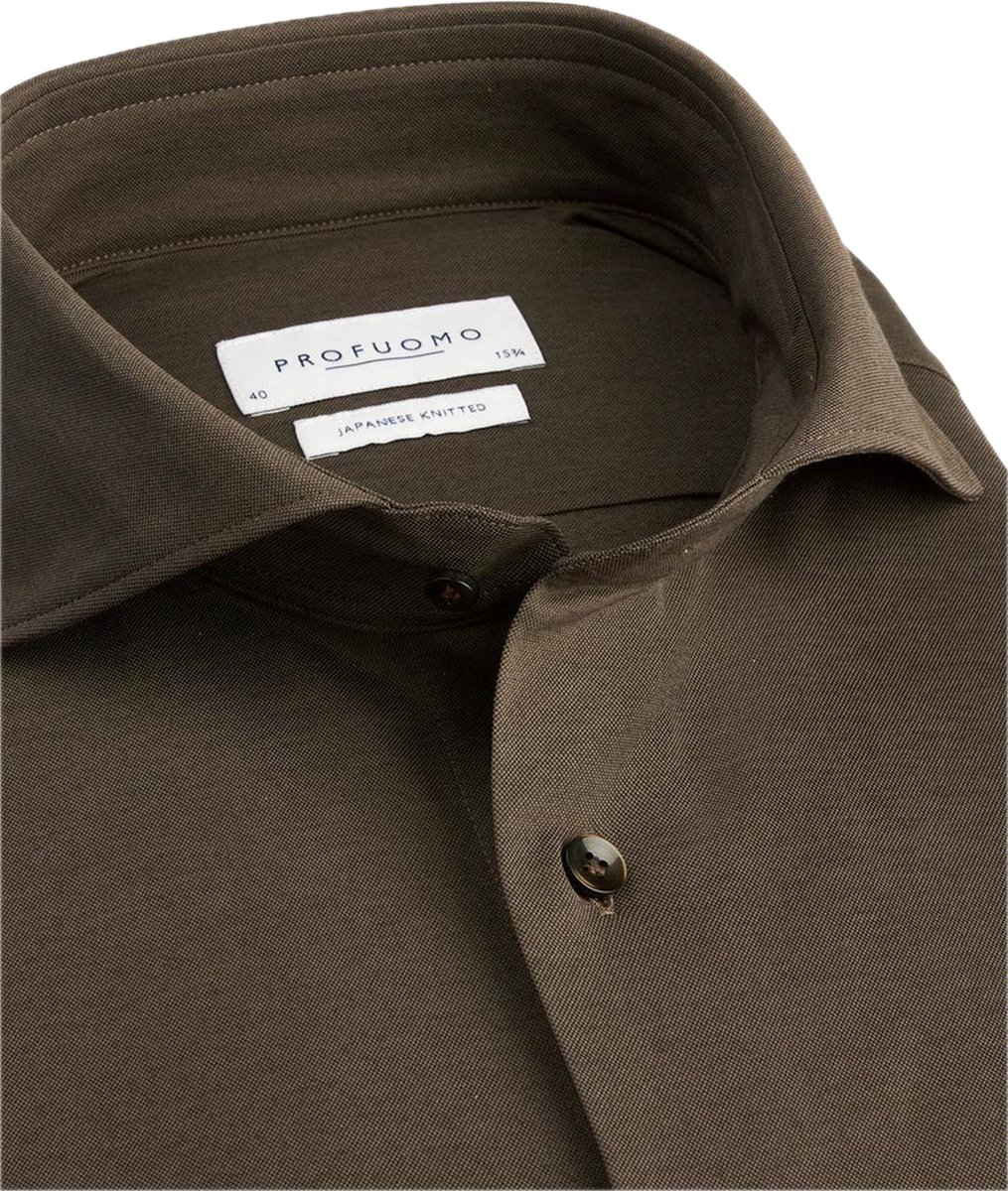 Profuomo Japanese knitted overhemd Bruin