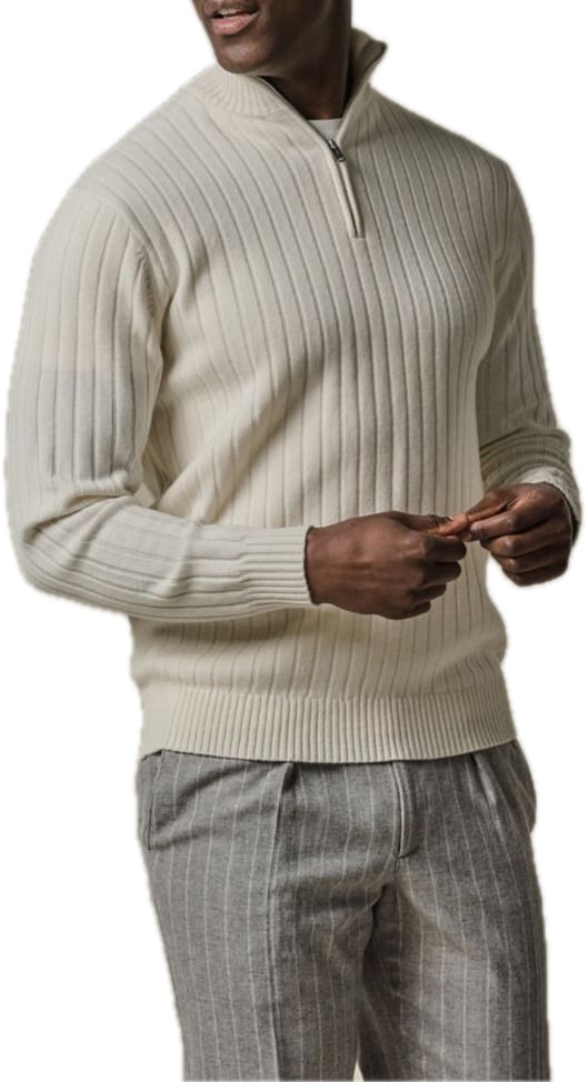 Profuomo Off-white half zip Wit