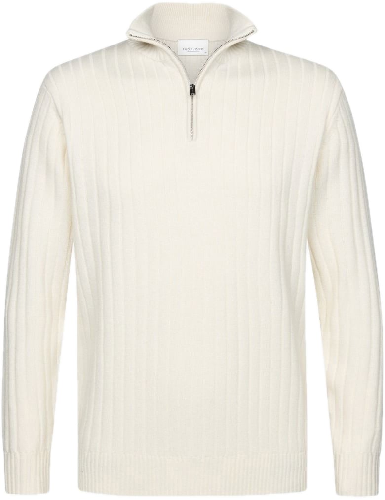 Profuomo Off-white half zip Wit