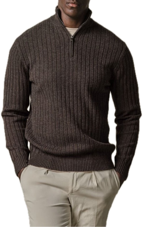 Profuomo Bruine wollen schipperstrui Bruin