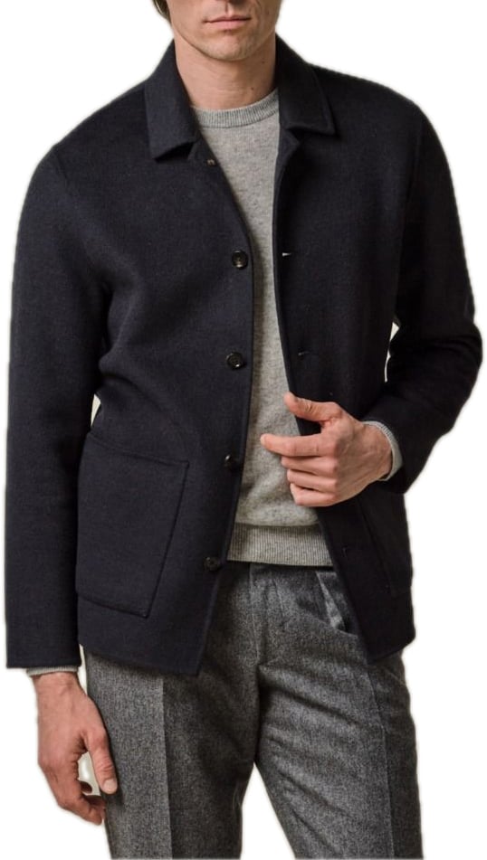Profuomo Navy wol single layer Overshirt Blauw