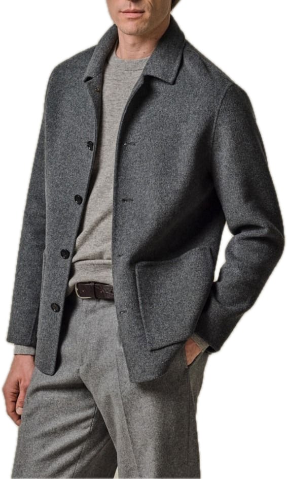 Profuomo Grijze wol single layer Overshirt Grijs