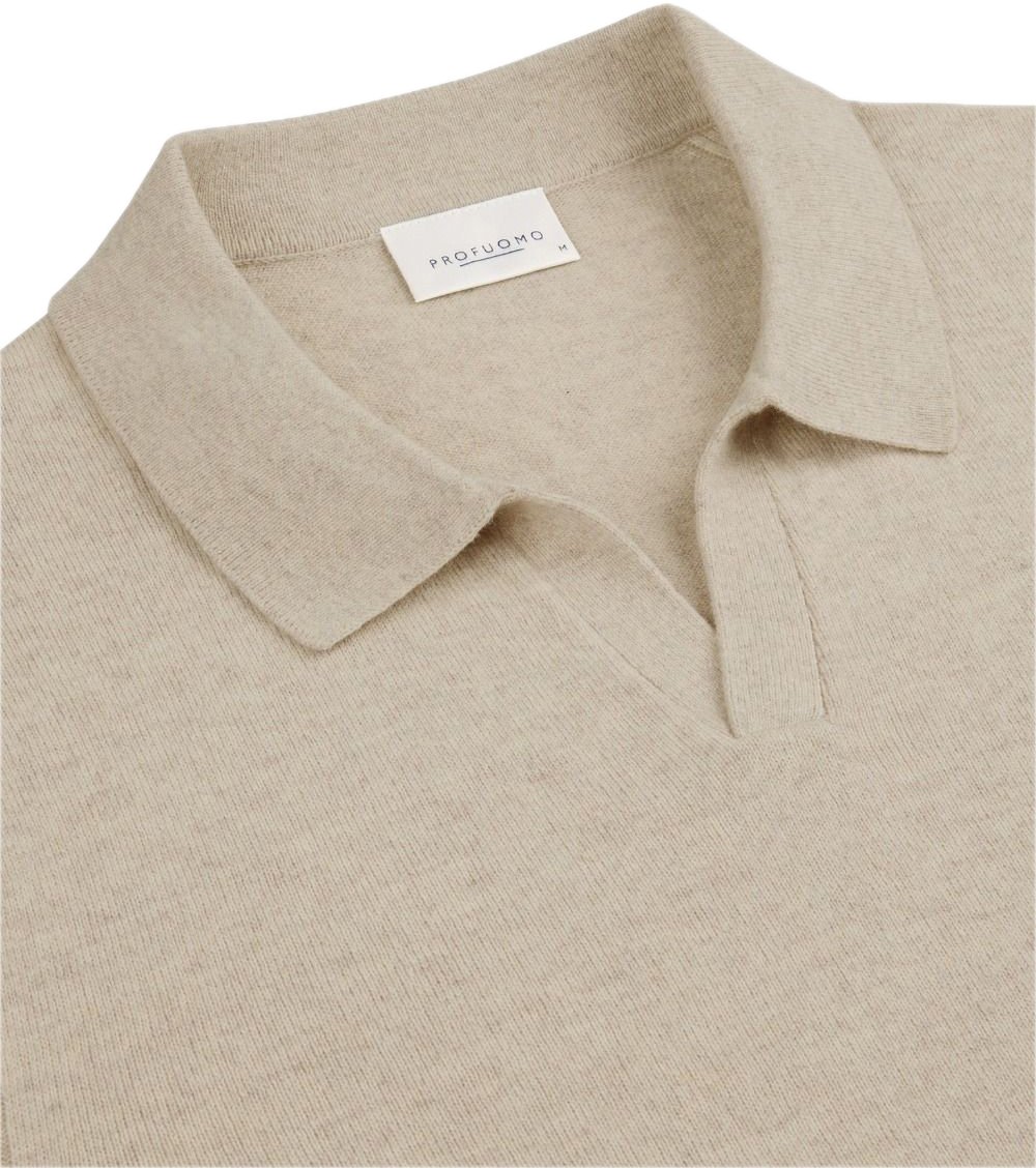 Profuomo Beige wol blend open kraag polo Beige