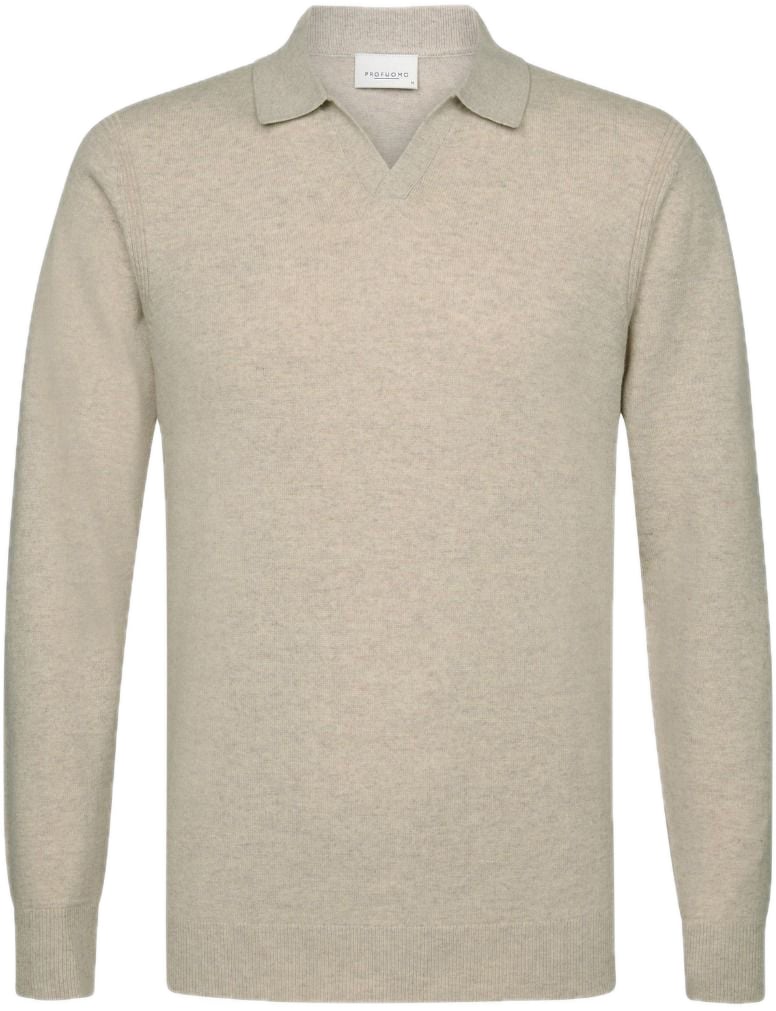 Profuomo Beige wol blend open kraag polo Beige