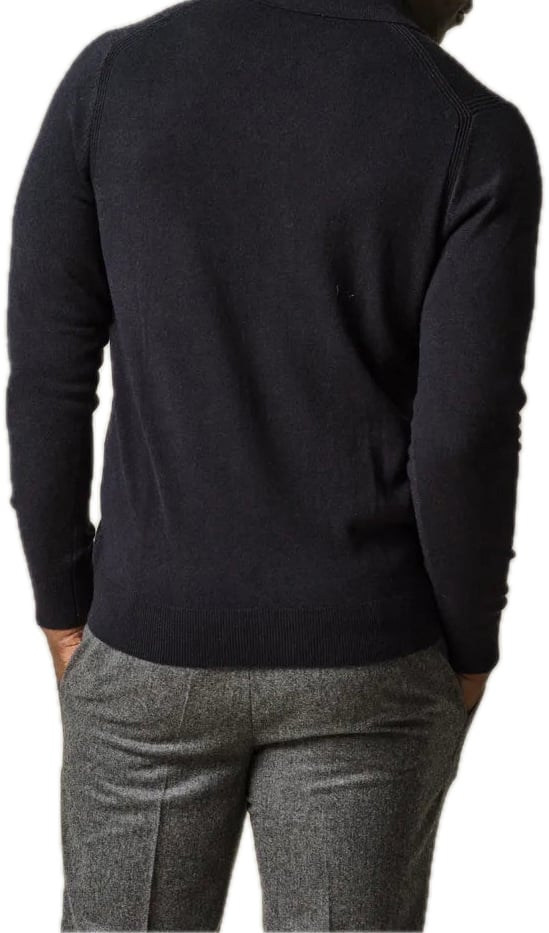 Profuomo Navy wol blend open kraag polo Blauw