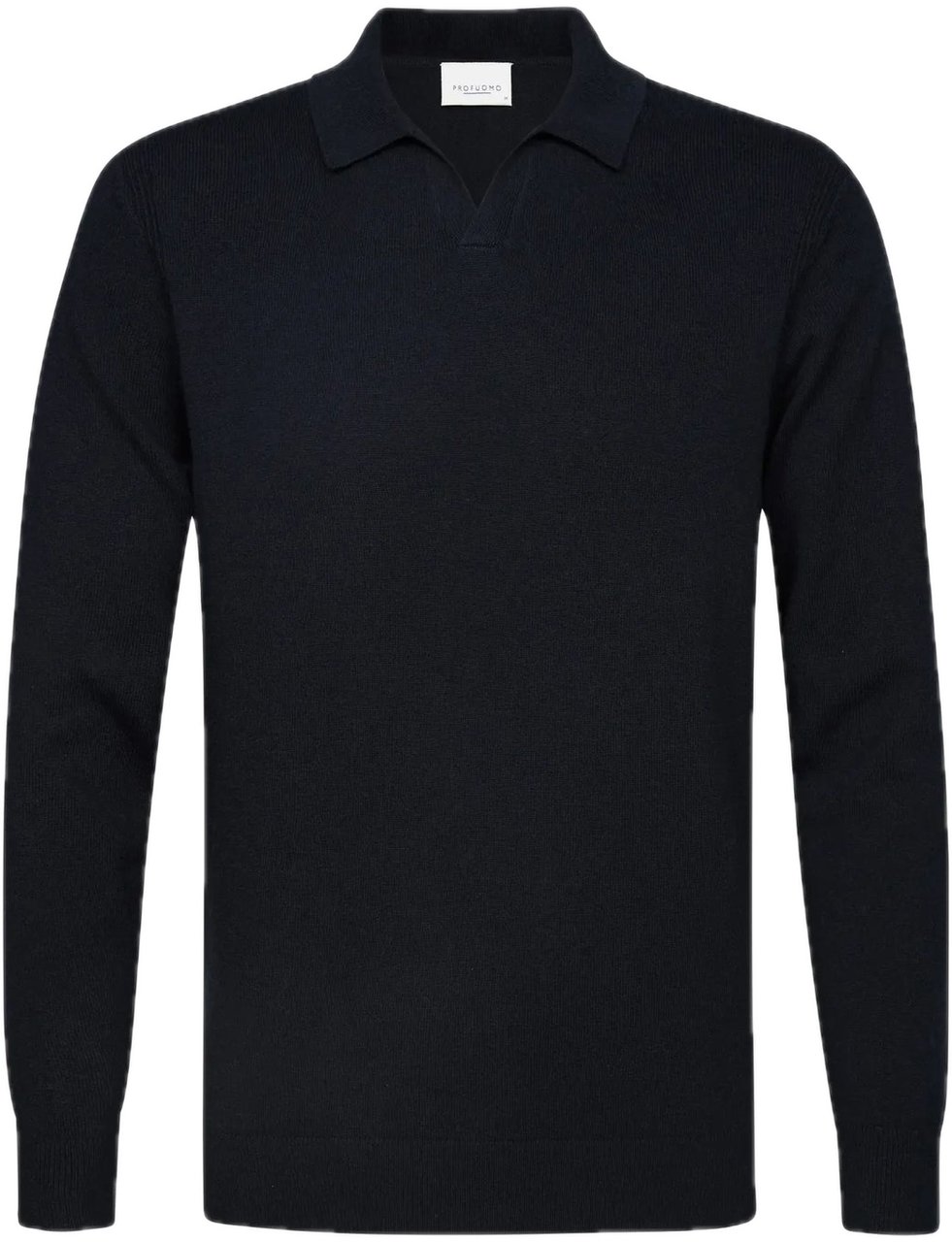 Profuomo Navy wol blend open kraag polo Blauw