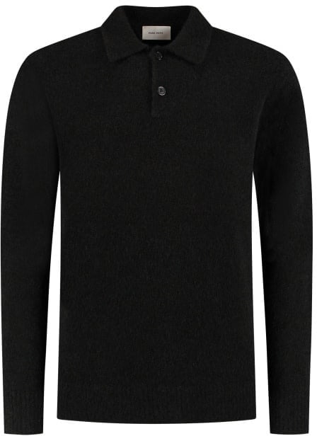 Pure Path Bouclé Long Knit Polo Black Zwart